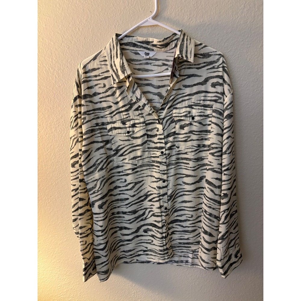 Ascot + Hart Zebra Print Button Down Shirt XL Black White NEW A1212